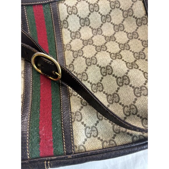 Vtg GUCCI Shoulder Bag Sherry Line GG Canvas Brown Leather Unisex - Picture 8 of 8